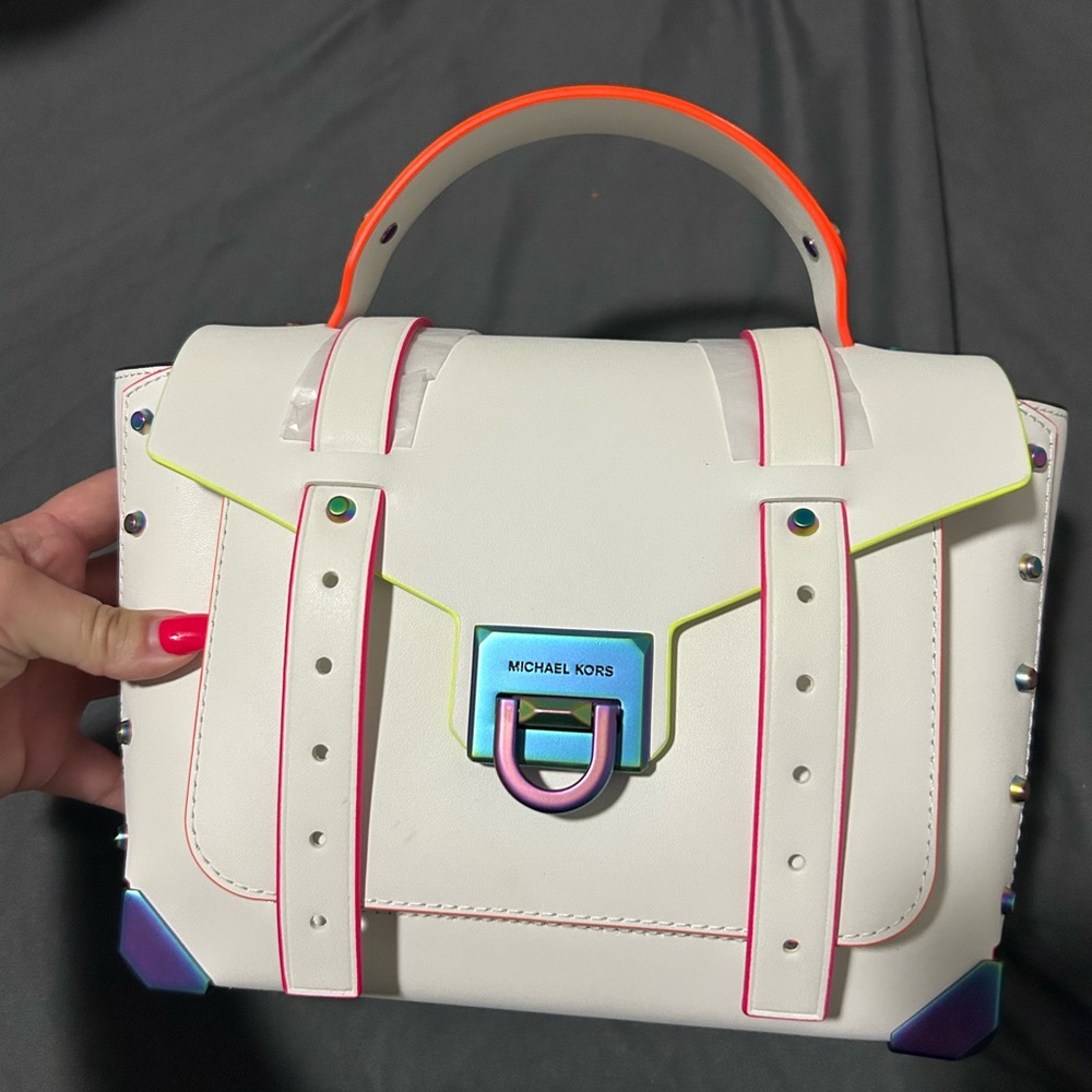 Michael Kors Cream Satchel with Multicolor Accents
